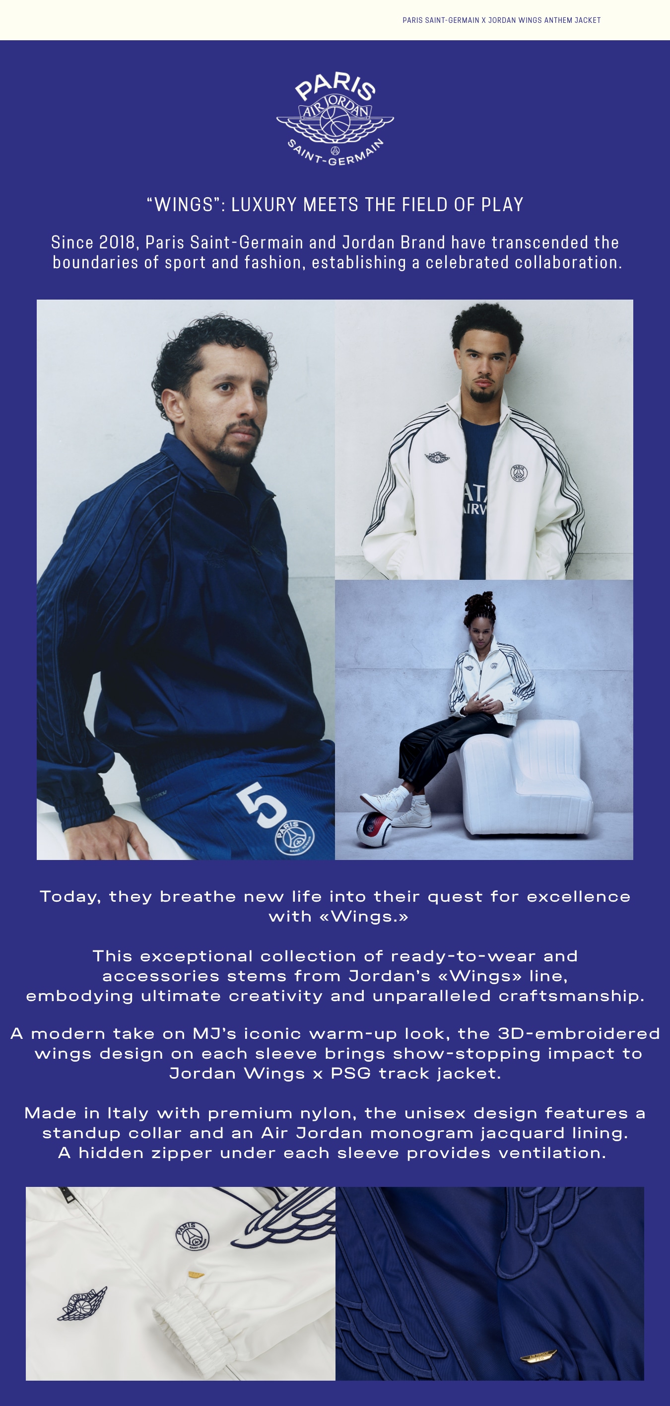 PSG x Jordan Wings Anthem Jacket - Navy